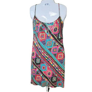 Vintage A.J. Bari Geometrical Multi Color Print Sequin Slip Dress Women's 12